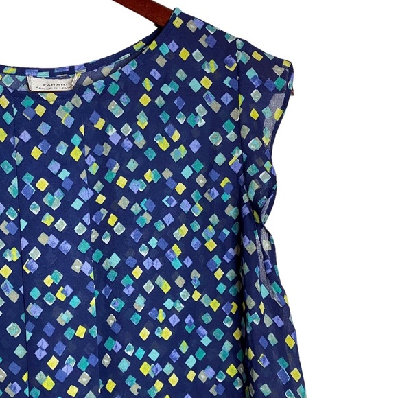 Tahari Arthur S Levine Abstract Geometric Print Blue Green Sleeveless Blouse M - Picture 7 of 16